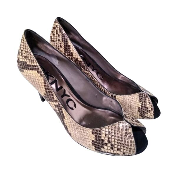 [H217] DKNYC Snakeskin Print Peep Toe Heels, Size 7.5 - Picture 1 of 7
